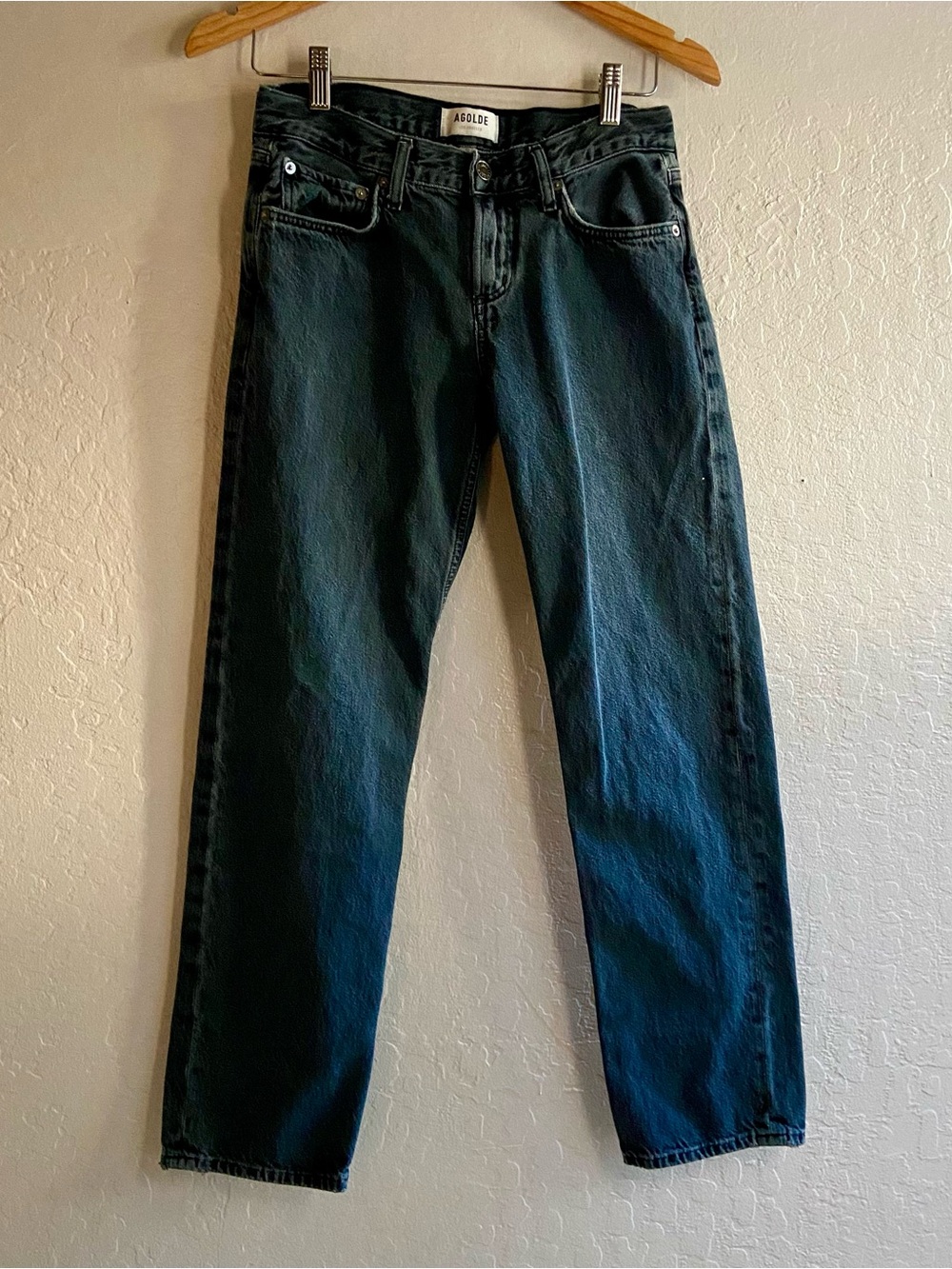 AGOLDE Amber Low Rise Straight Leg Crushed Black 100% Cotton Jeans